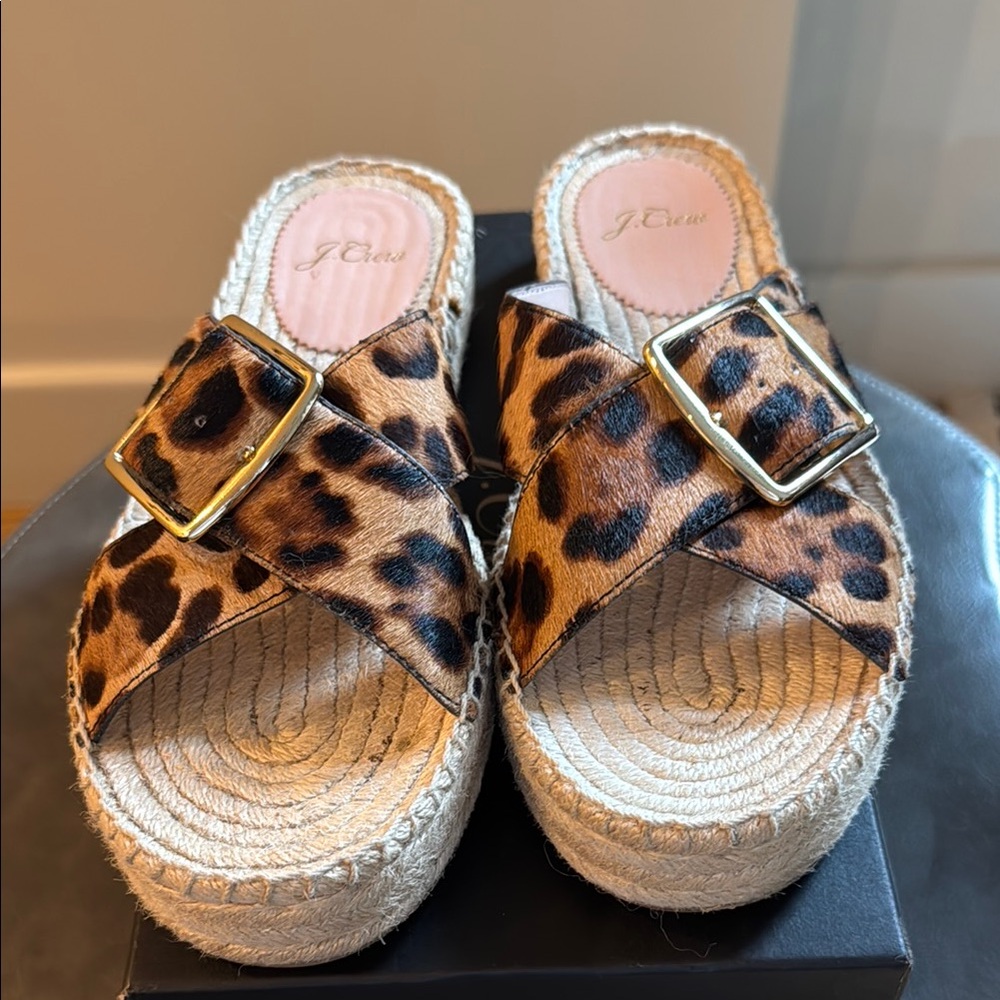 J Crew Leopard Print Espadrille Sandals